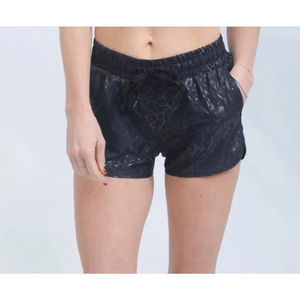 Zyia Active Black Leopard wet look Bomber Shorts sz M